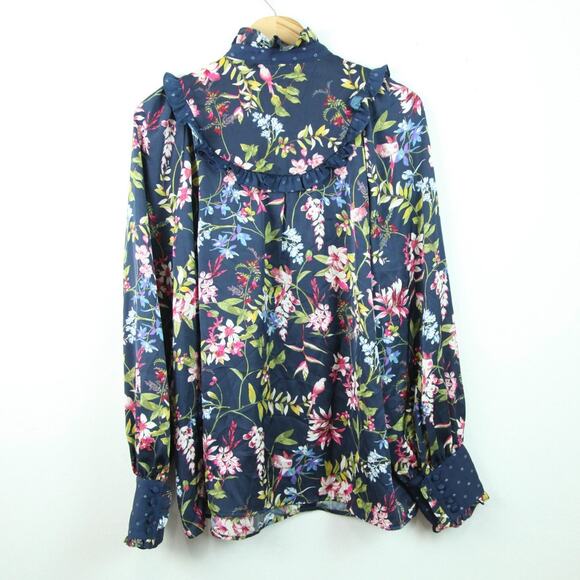 Biltmore 2X Blouse Ruffle Floral Bird Maximalist Satin Twee Elegant Office - Picture 12 of 13